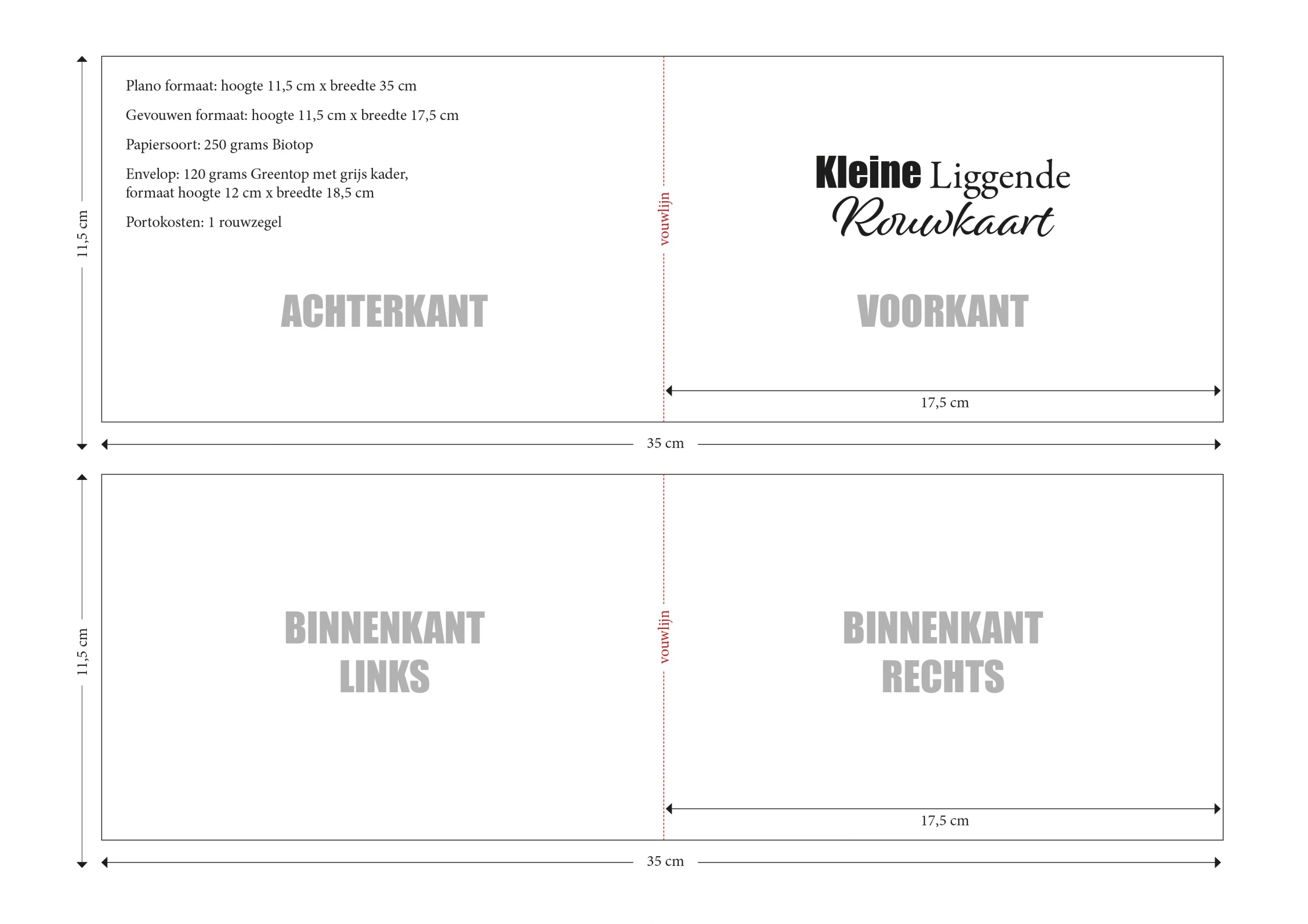 Kleine liggende rouwkaart specificaties