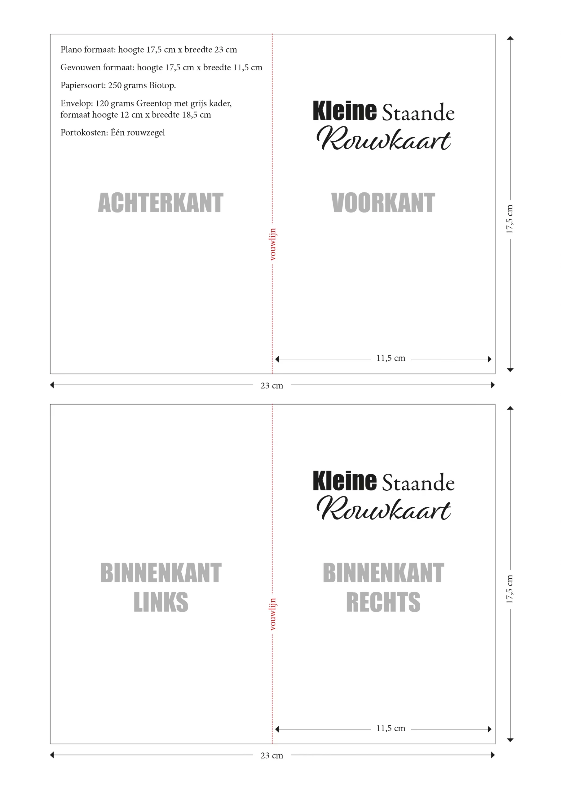 Kleine staande rouwkaart specificaties