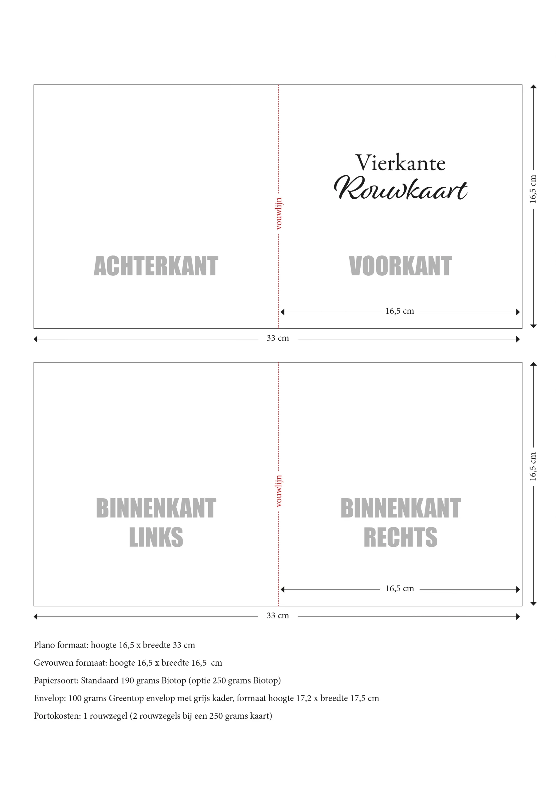 Rouwkaarten vierkant specificaties